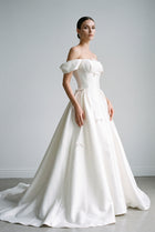 Luxury Off-Shoulder Bows Ball Gown Wedding Dress with Overskirt SW633