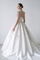 Luxury Ivory Satin Silver Floral Embroidery Ball Gown Wedding Dress SW605