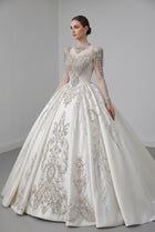 Luxury Ivory Crystal Embroidery Long Sleeve Wedding Dress SW602