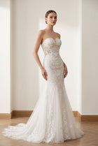 Luxury Strapless Sequins Mermaid Wedding Dress with Overskirt SW636