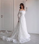 Elegant Off Shoulder Printed A-Line Lace Wedding Dress SW527