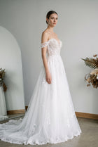 Trendy Strapless Embroidery Print Wedding Dress with Overskirt SW640