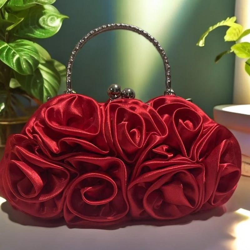 Rose Pattern Satin Flower Clutch Bag HB028