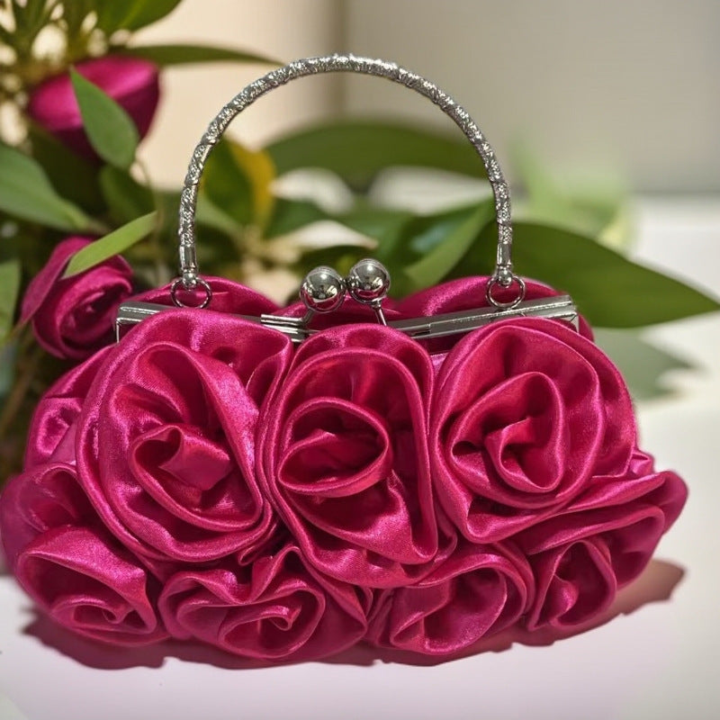 Rose Pattern Satin Flower Clutch Bag HB028