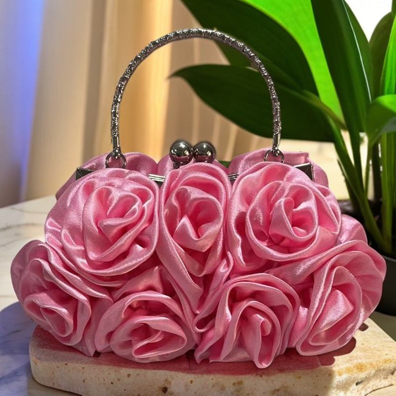 Rose Pattern Satin Flower Clutch Bag HB028