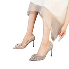 Silver Crystal Pearl Pointed Toe High Heels HH003