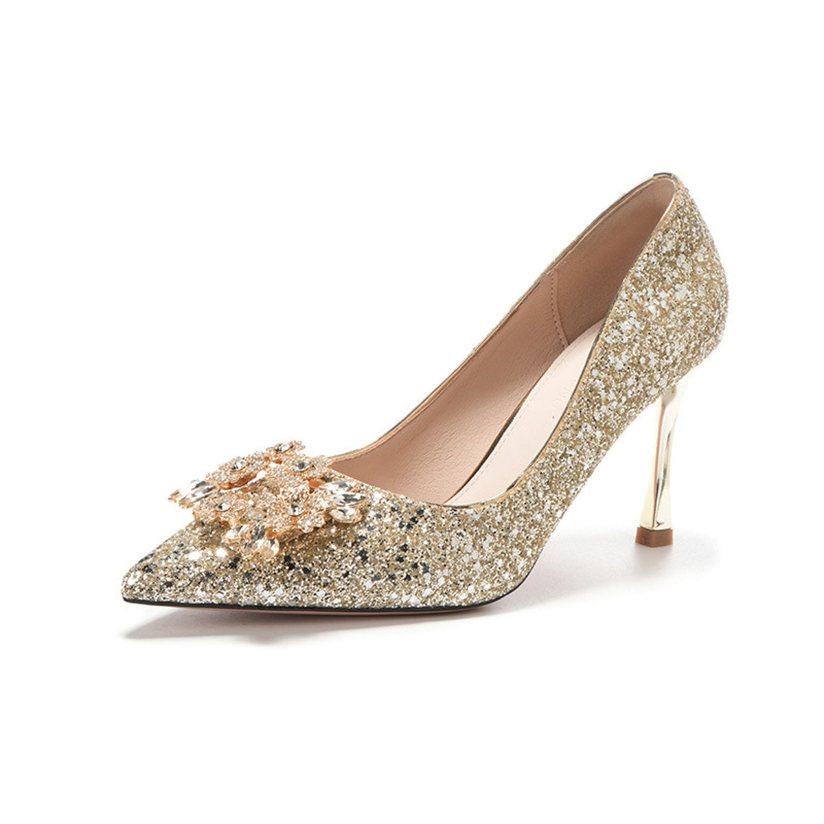 Silver Crystal Pearl Pointed Toe High Heels HH003