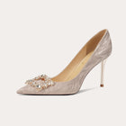 French Sheepskin Rhinestone Square Toe High Heels HH019