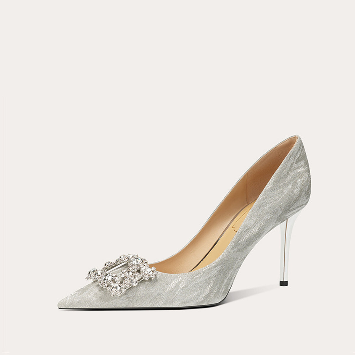 French Sheepskin Rhinestone Square Toe High Heels HH019