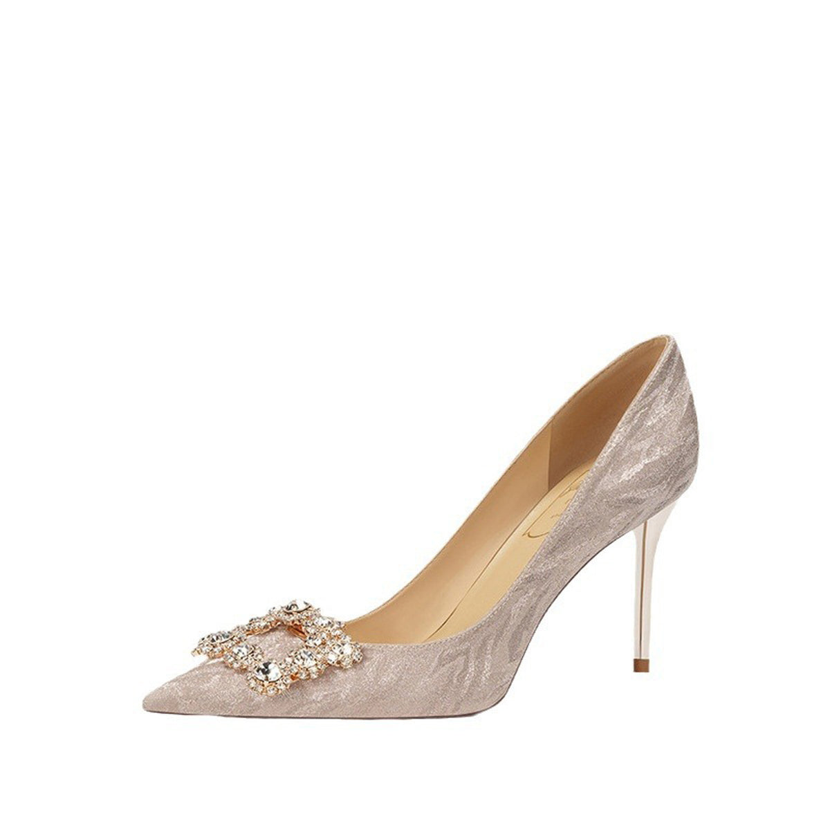 French Sheepskin Rhinestone Square Toe High Heels HH019