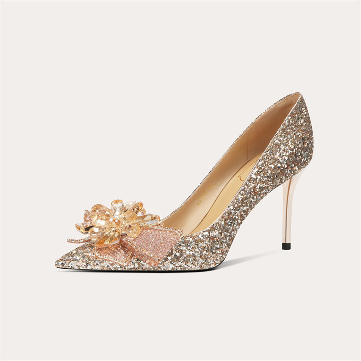 French Sheepskin High Heels with Crystal Details HH020