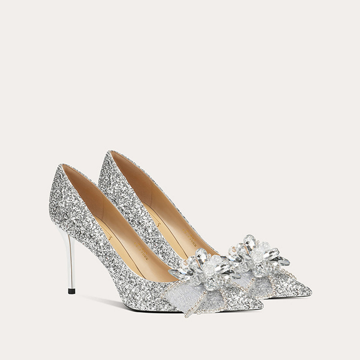 French Sheepskin High Heels with Crystal Details HH020
