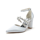 Pointed Toe Block Heel Pumps with Ankle Strap Rhinestones HH022
