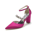 Pointed Toe Block Heel Pumps with Ankle Strap Rhinestones HH022