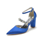 Pointed Toe Block Heel Pumps with Ankle Strap Rhinestones HH022
