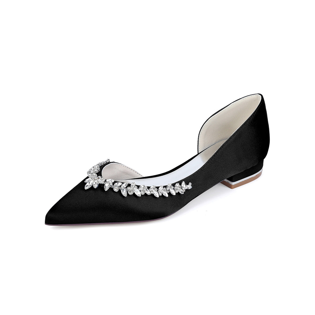 Satin Crystal Embellished D'Orsay Block Heels HH025