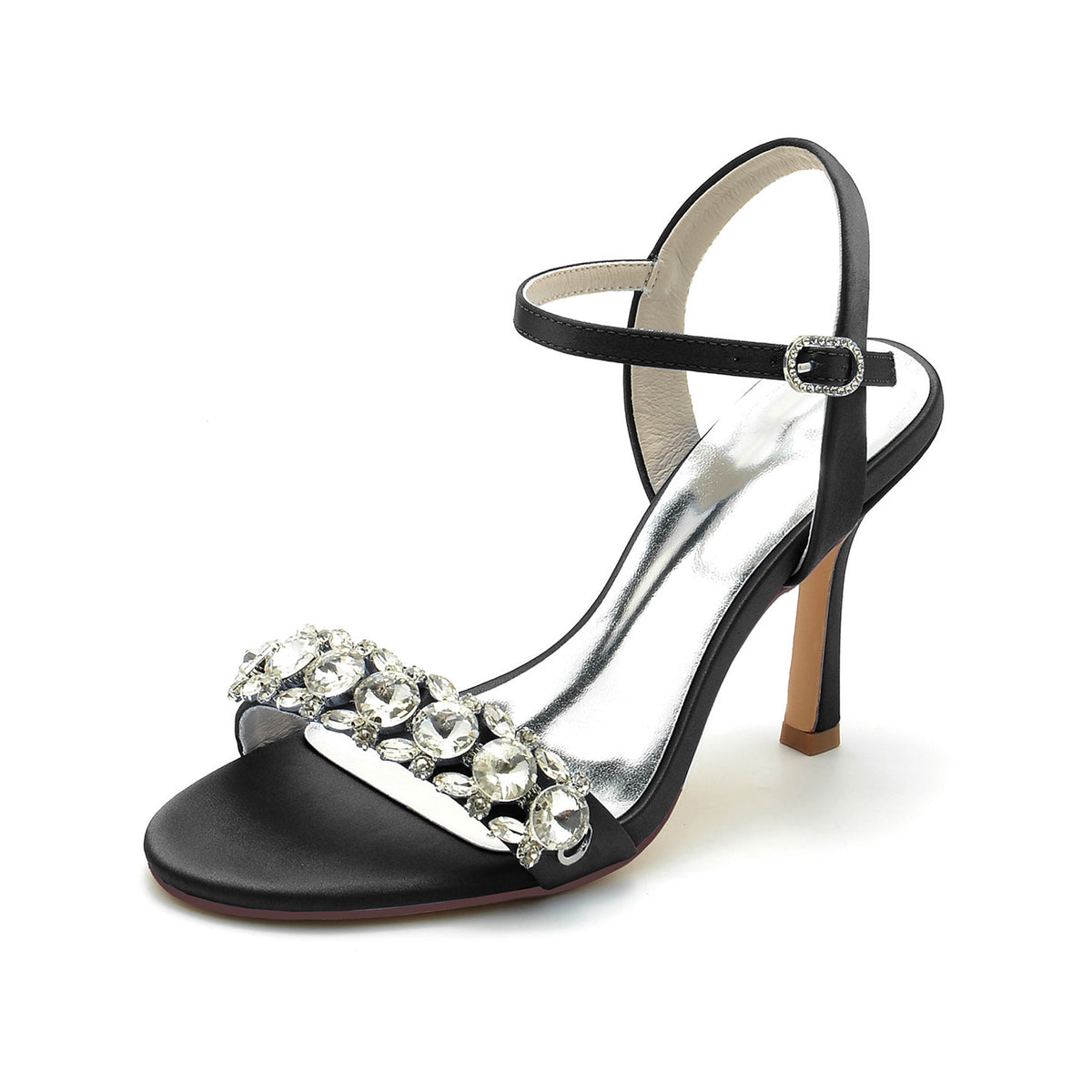 Crystal Embellished Satin Ankle Strap Stiletto Heels HH026