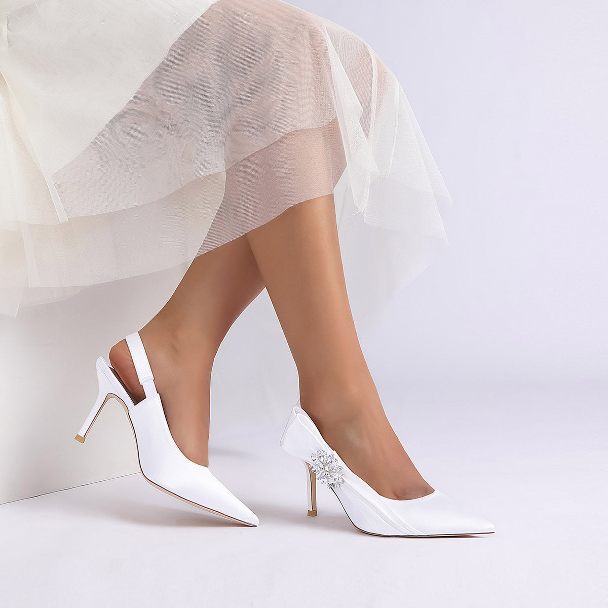 Crystal Embellished Slingback Pointed Toe Stiletto Heels HH027