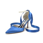 Pearl Ankle Strap Satin Stiletto Heels with Ribbon HH029