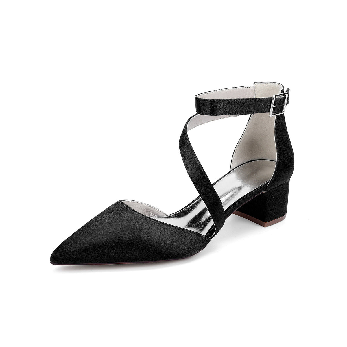 Crisscross Ankle Strap Pointed Toe Block Heel Pumps HH030