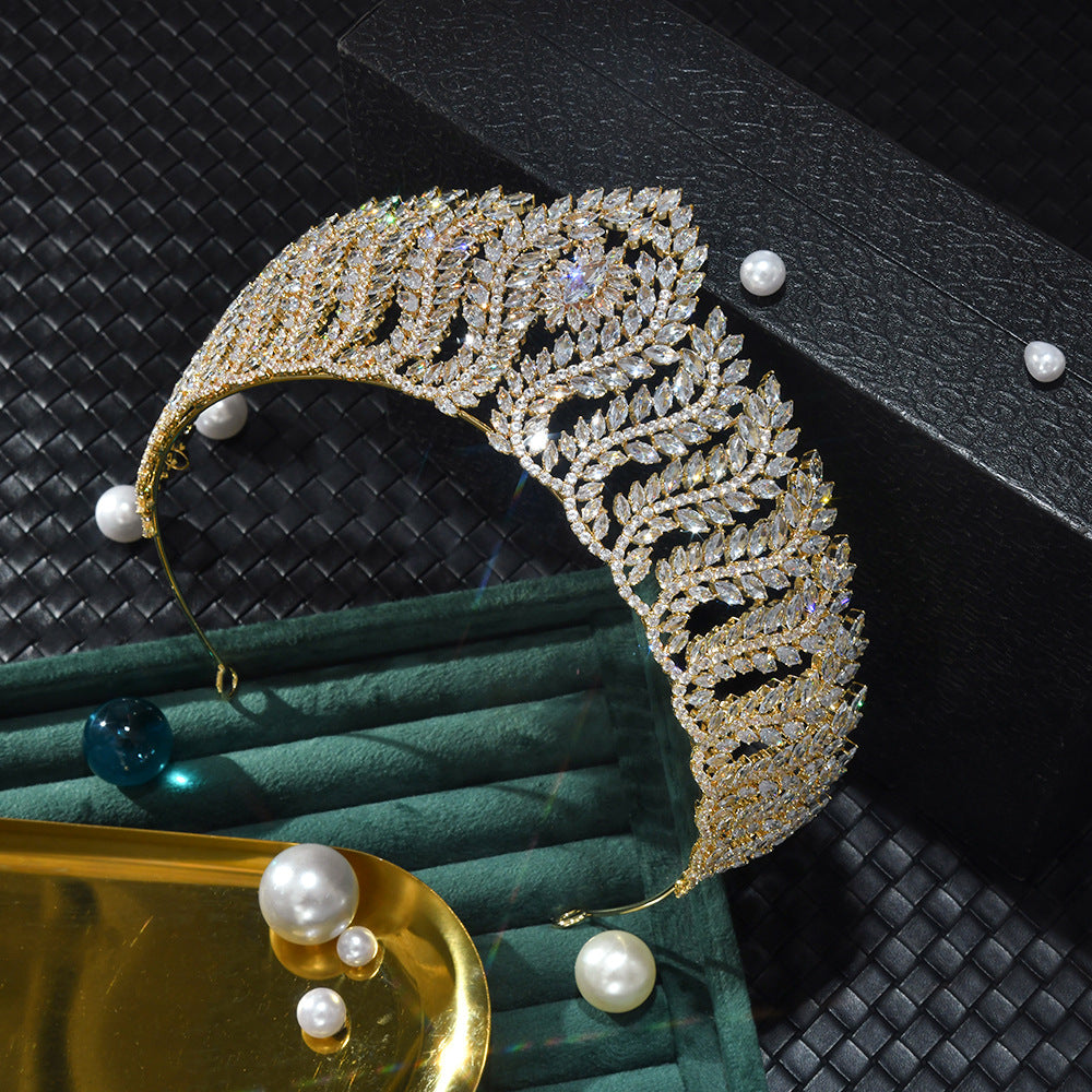Grand Golden Marquise Foliage Bridal Diadem HP017