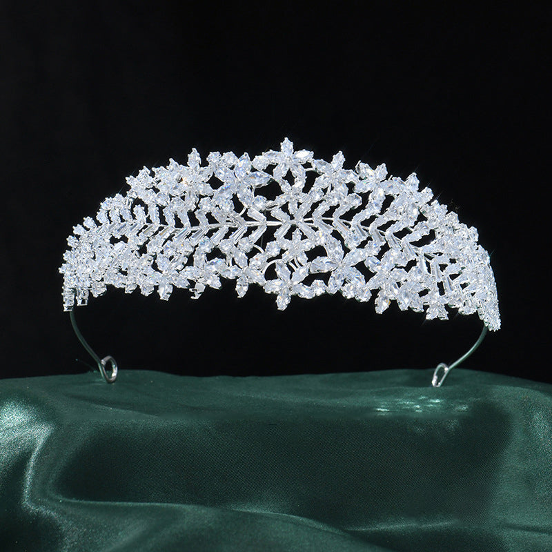 Elegant Flower & Foliage CZ Crystal Bridal Diadem HP022