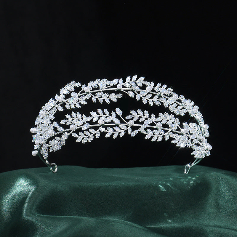Elegant Flower & Foliage CZ Crystal Bridal Diadem HP022