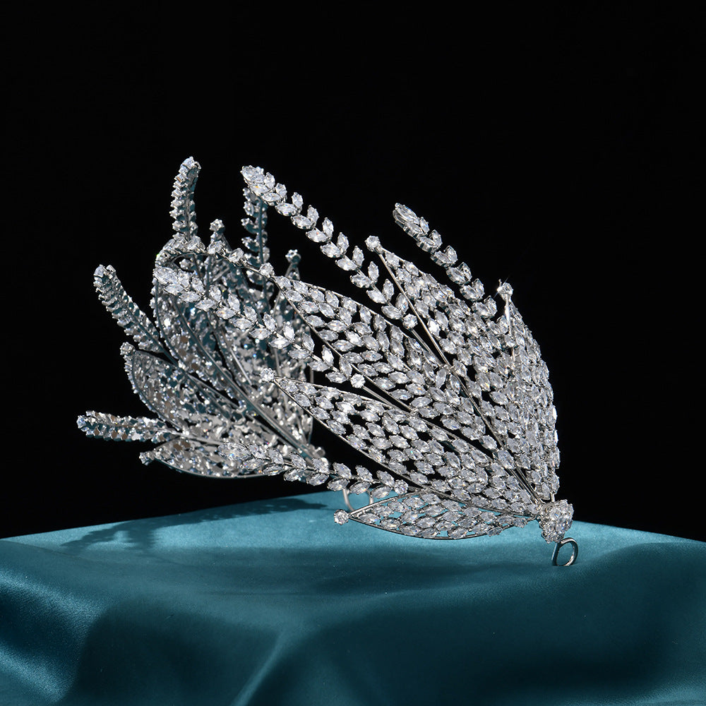 Glamorous Silver Leaf-Style Crystal Princess Diadem HP028