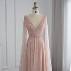 Dreamy Vow Luxury Nude Dubai Evening Dress with Cape Sleeves Blush Pink Arabic Formal Dresses for Women Wedding Party 322