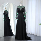 Luxury Green Feathers Black Long Sleeves Evening Dress SS457