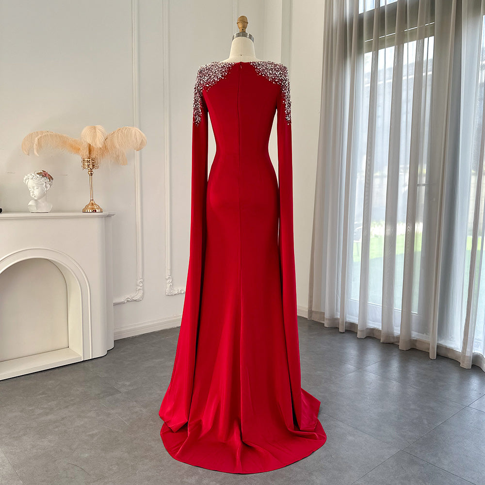 DreamyVow Elegant White Mermaid Dubai Evening Dress for Women Wedding Party Cape Sleeves Muslim Long Formal Dresses 200