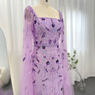 Dreamy Vow Dubai Luxury Feathers Lilac Evening Dress with Cape Sleeves Ankle Length Midi Arabic Women Wedding Party Gowns 381