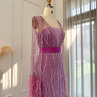 DreamyVow Luxury Dubai Feathers Light Yellow Evening Dresses with Cape Sleeves Arabic Purple Women Wedding Party Gowns 420
