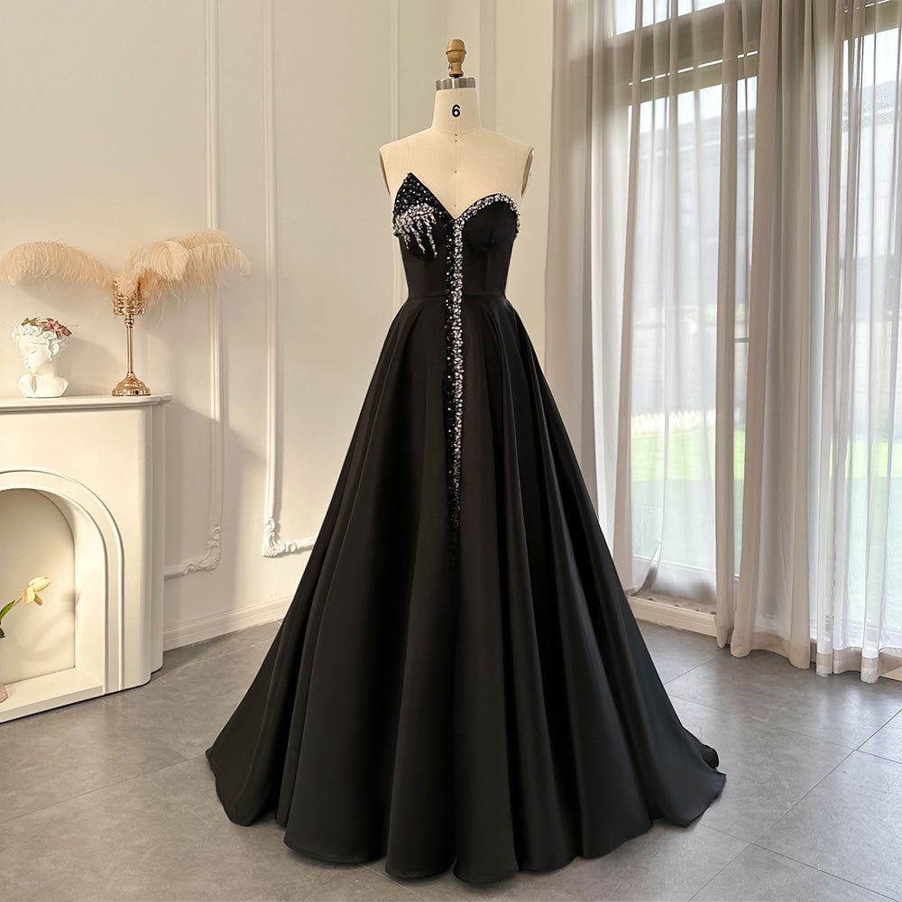 Elegant Crystal Black Long Evening Dresses with Slit SS364