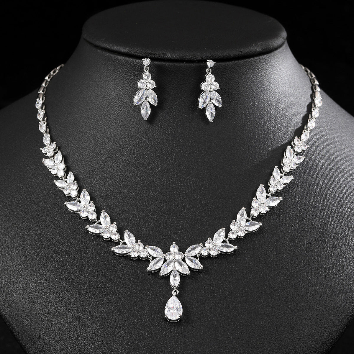 Titanium Steel Zircon Necklace and Earring Set JW002