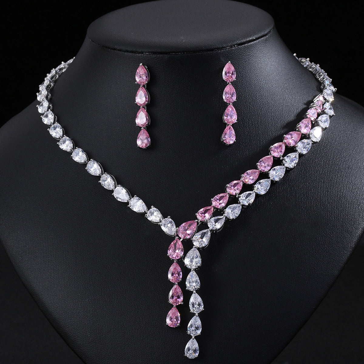 Bridal Teardrop Zircon Jewelry Set with Necklace and Earrings JW003
