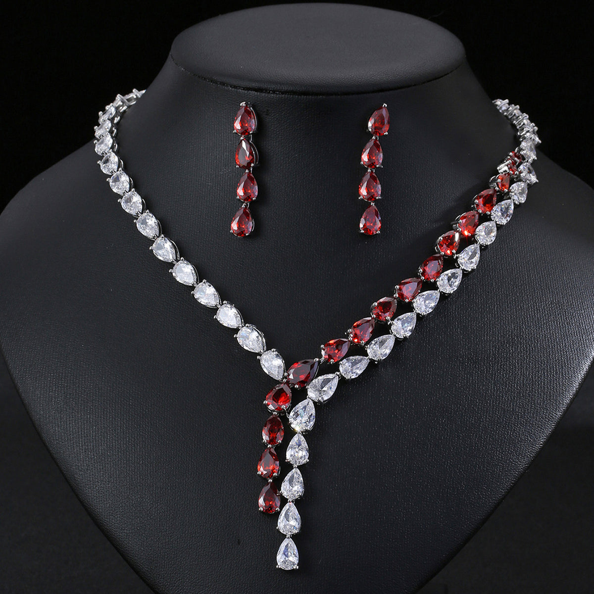 Bridal Teardrop Zircon Jewelry Set with Necklace and Earrings JW003