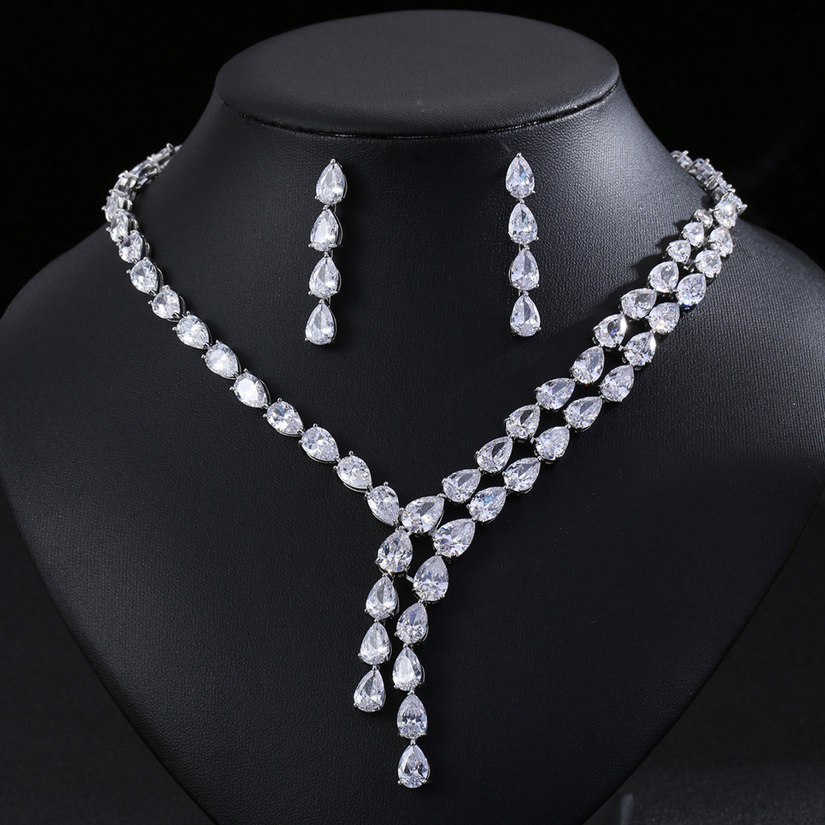 Bridal Teardrop Zircon Jewelry Set with Necklace and Earrings JW003