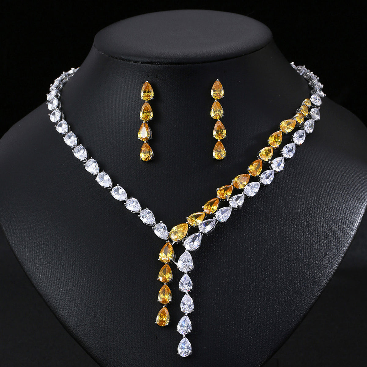 Bridal Teardrop Zircon Jewelry Set with Necklace and Earrings JW003