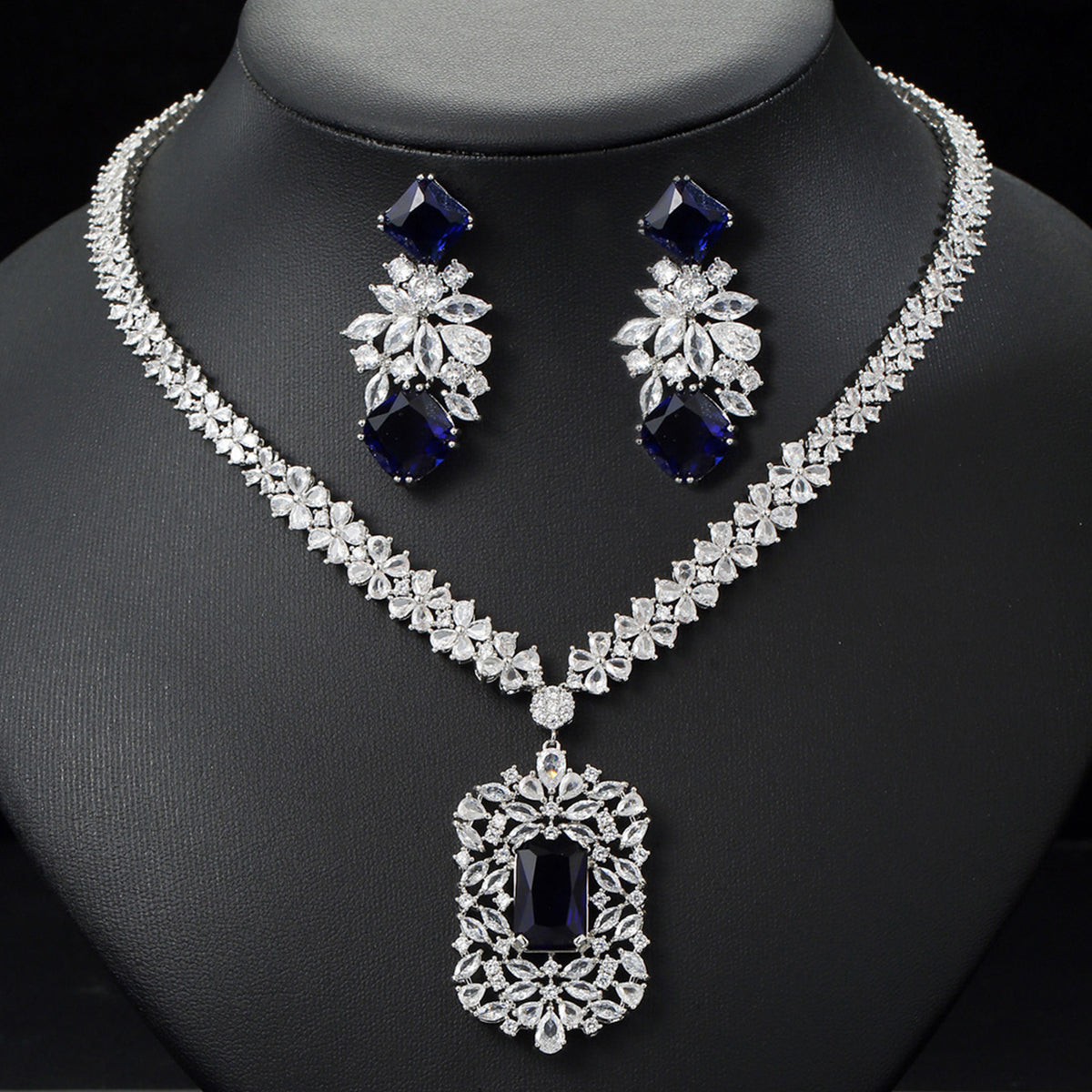Floral Zircon Necklace and Earring Set JW005
