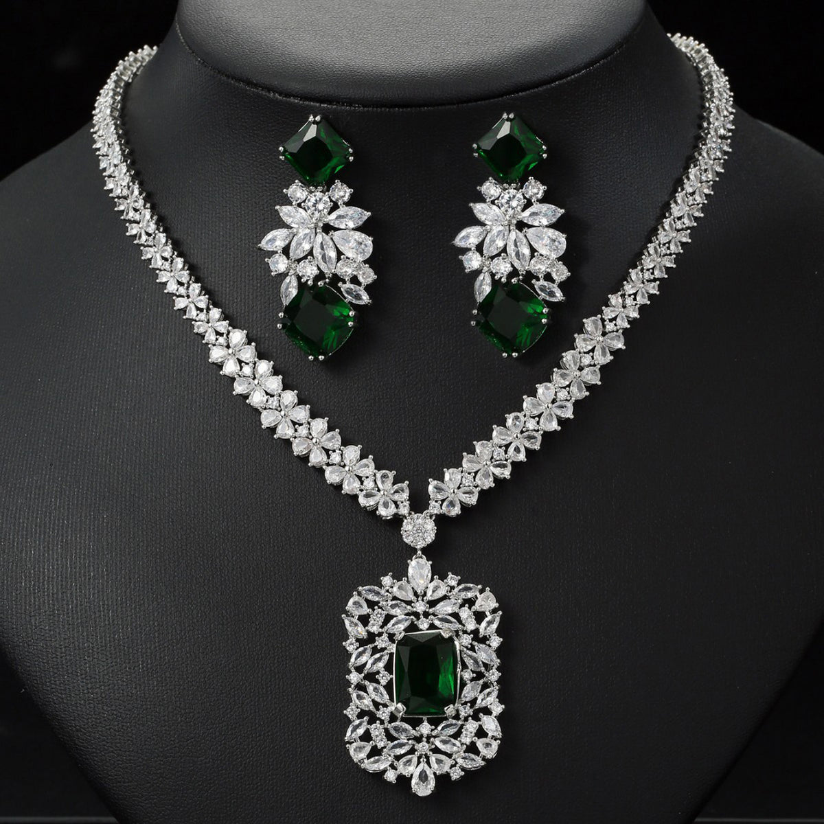 Floral Zircon Necklace and Earring Set JW005