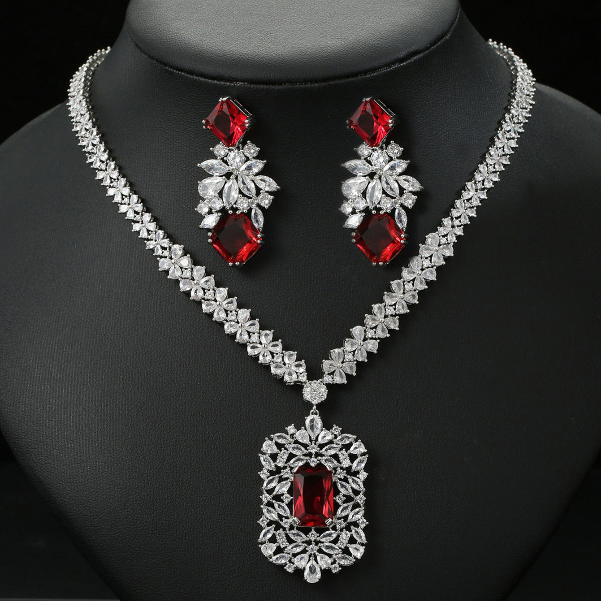 Floral Zircon Necklace and Earring Set JW005