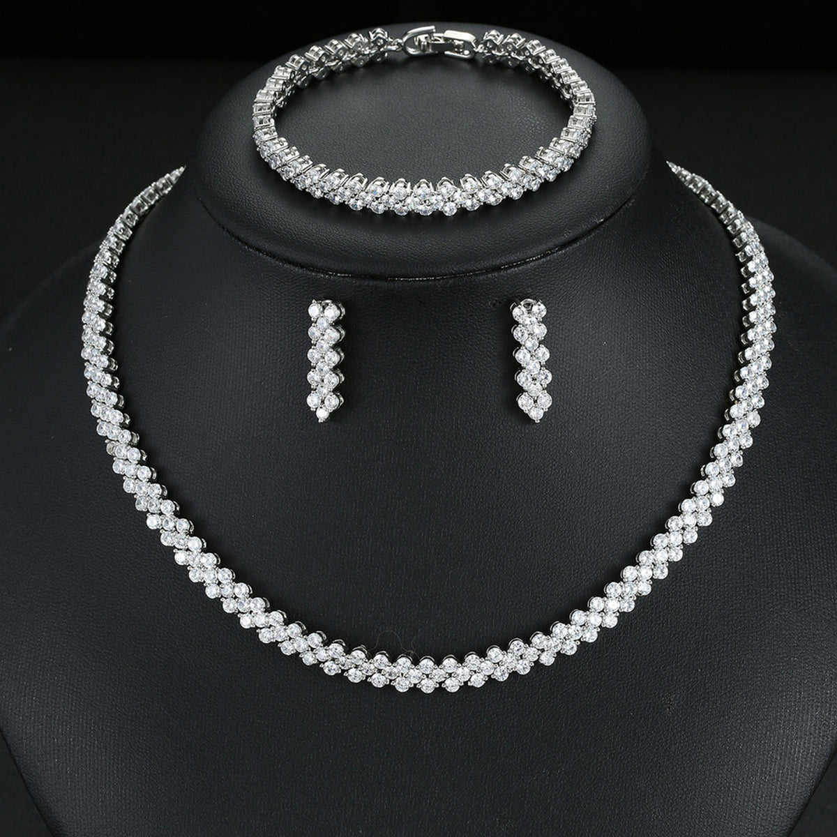 Roman Zircon Necklace Earrings Bracelet Set JW006