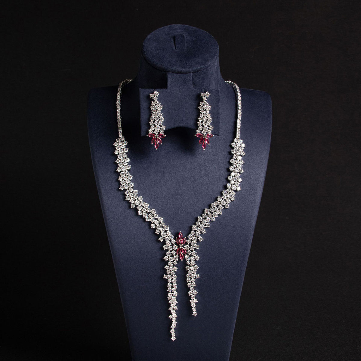 Floral Diamond Pendant Necklace Set JW008