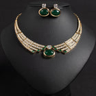 Emerald Cabochon Jewelry Set with Necklace and Earrings JW024
