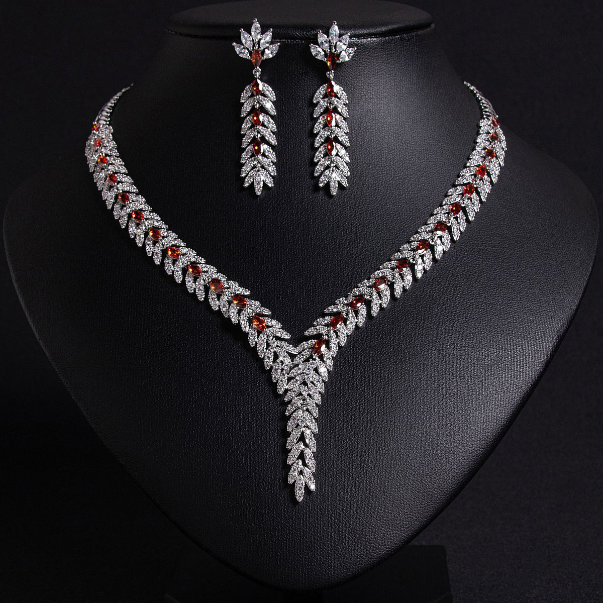 Floral Zircon Twisted Chain Necklace and Earring Set JW027