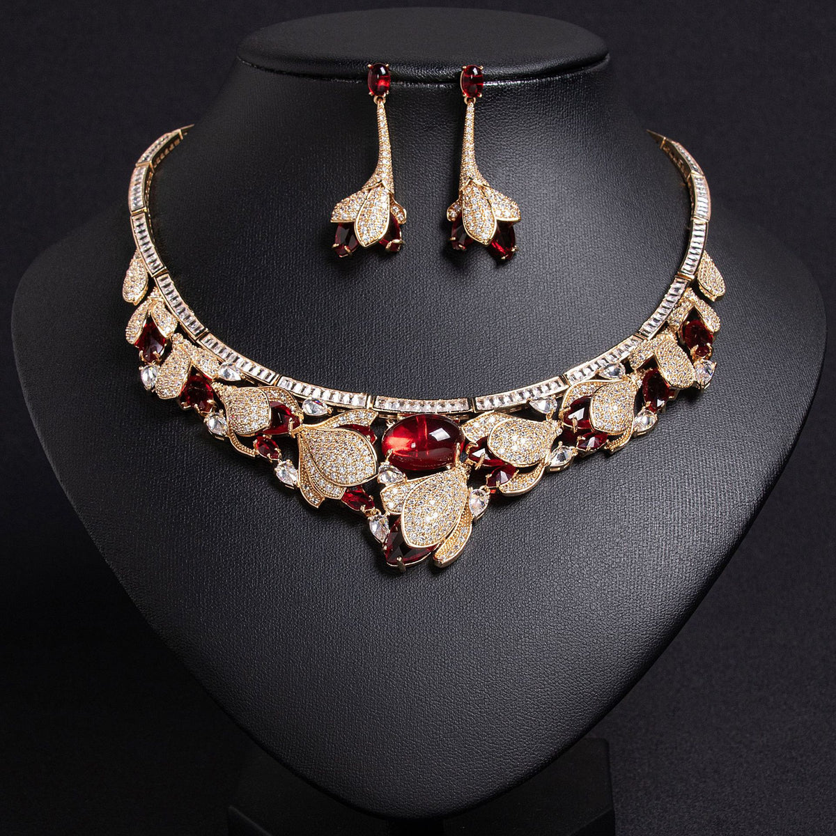 3D Floral Teardrop Necklace and Earring Set JW029