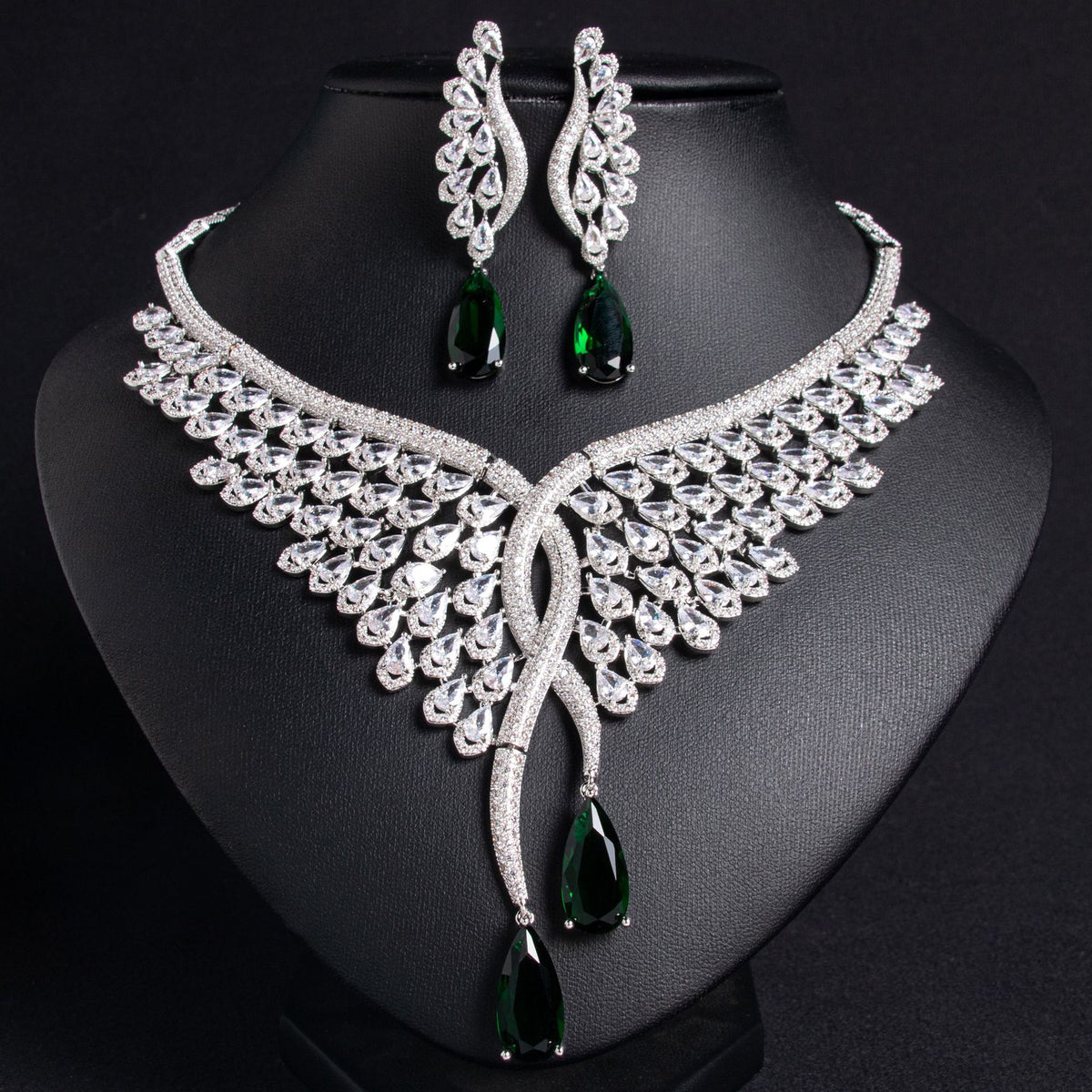 Teardrop Zircon Wing Necklace and Earring Set JW031