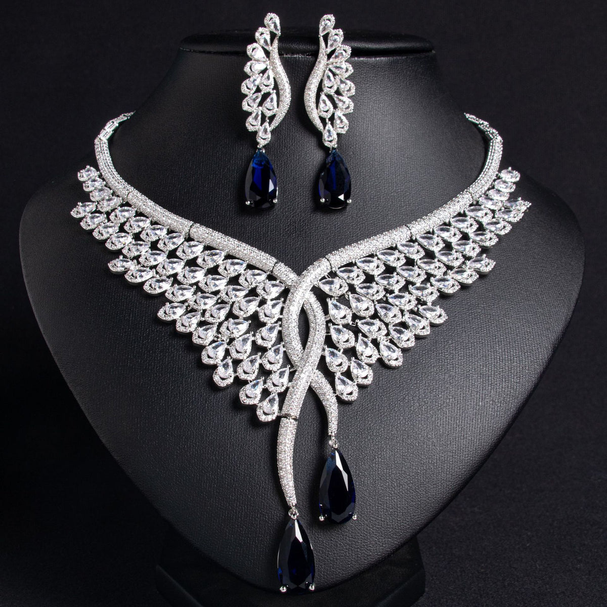 Teardrop Zircon Wing Necklace and Earring Set JW031