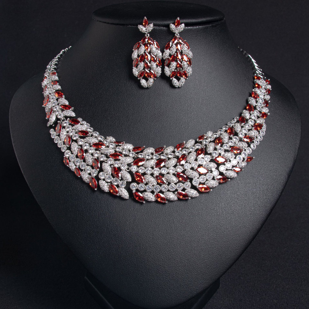 Zircon Leaf Necklace and Earring Set JW035